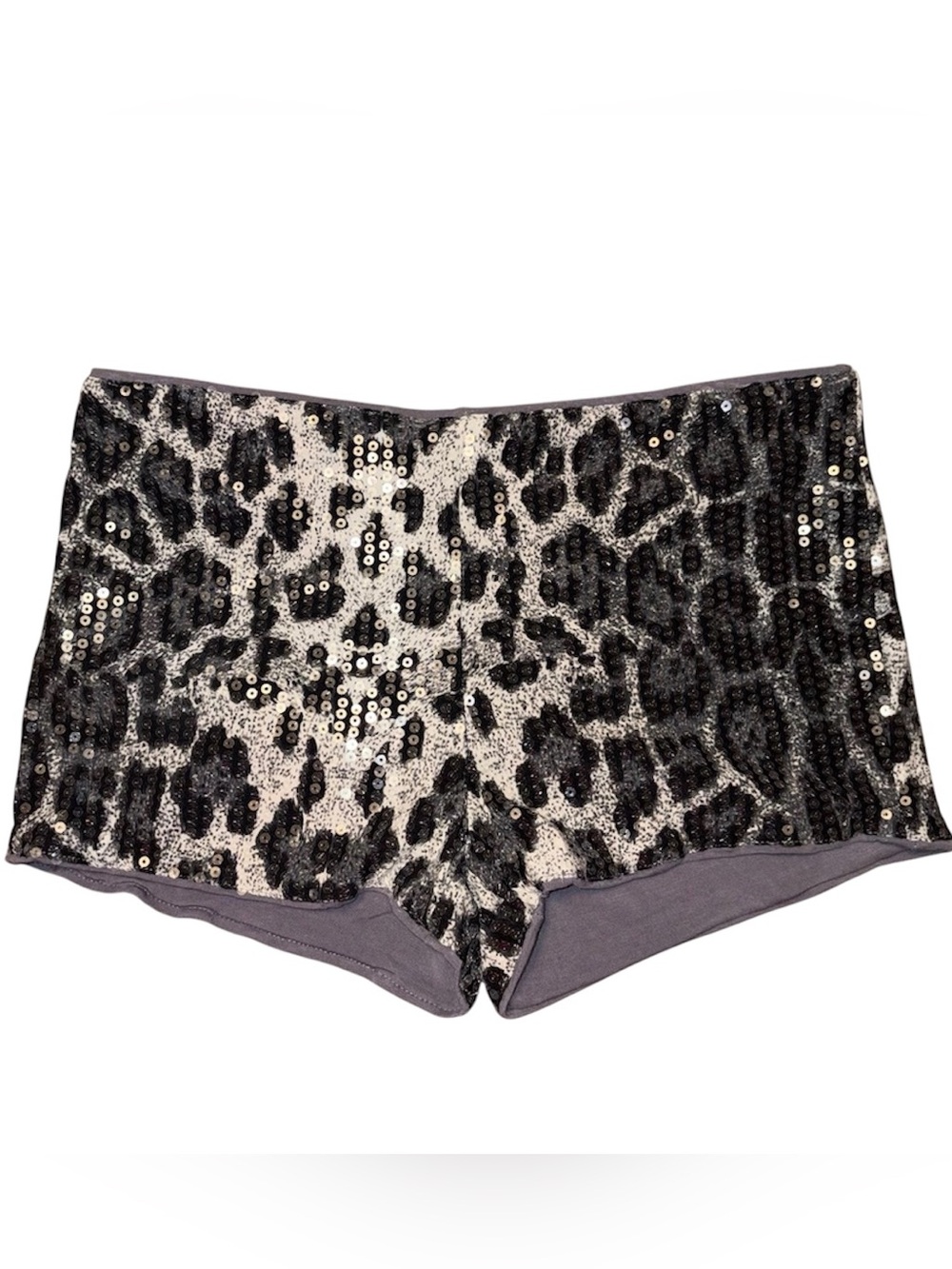 Shein Small Gray Leopard Sequin Micro Shorts, Low Rise